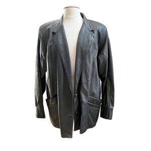 Vintage Black Leather Womens Blazer Jacket Super Soft - READ‎